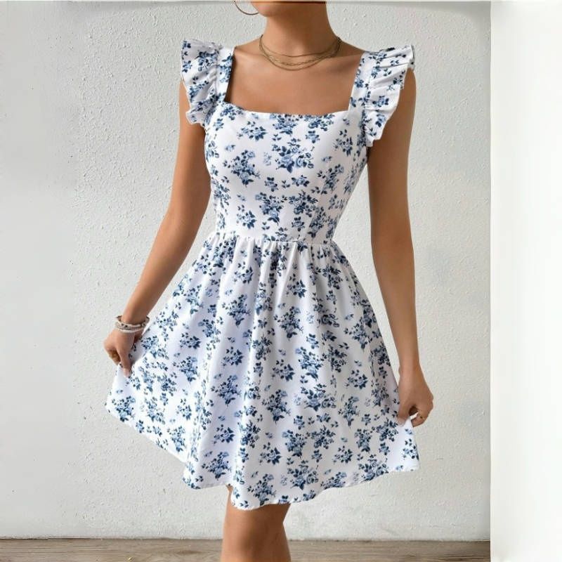 New Stylish Women's Dresses Leopard Print Backless Bowknot Midi Dress Waist-Cinching Slimming Elegant Bohemian Style Puff Skirt