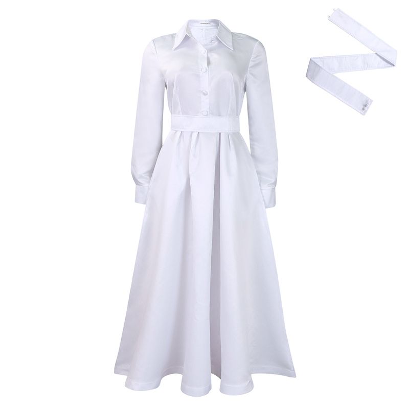 2025 New Fashion African-Inspired Women's Dresses Lapel Collar Long Sleeve Flared Maxi Dress with Belt Ladies Elegant Commute Wear