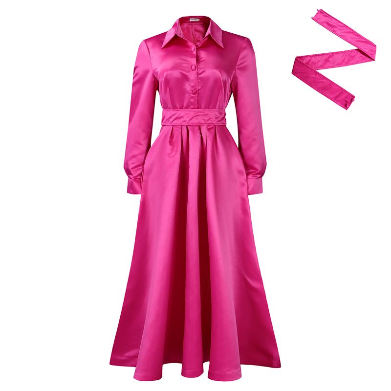 2025 New Fashion African-Inspired Women's Dresses Lapel Collar Long Sleeve Flared Maxi Dress with Belt Ladies Elegant Commute Wear