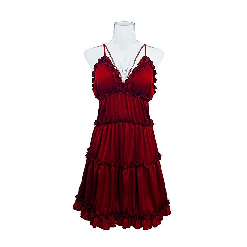 Feiyun Brand New Arrival Women's Satin Lingerie Dress with Padded Bra - Tiered Slip Nightie for Bedroom | Sexy Cake Skirt Sleepwear