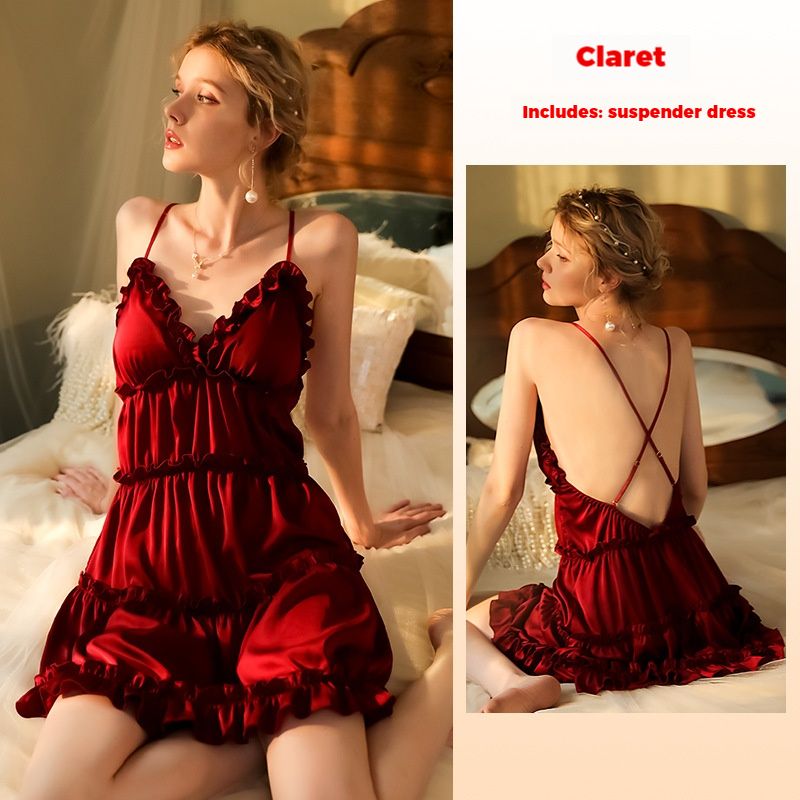 Feiyun Brand New Arrival Women's Satin Lingerie Dress with Padded Bra - Tiered Slip Nightie for Bedroom | Sexy Cake Skirt Sleepwear