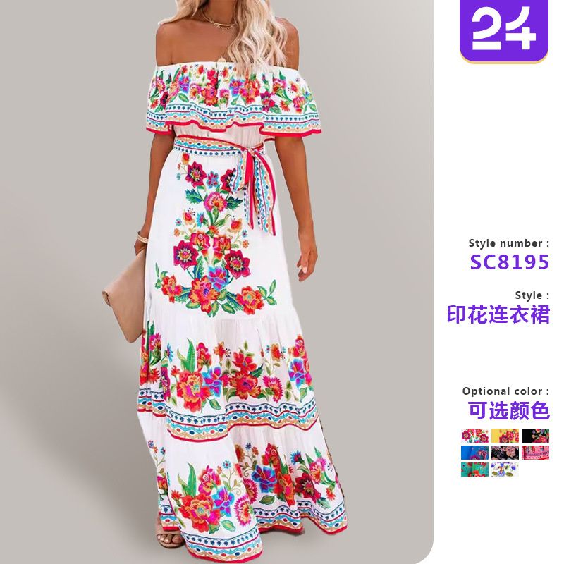 NEW! Stylish Women's Maxi Dress Elegant One-Shoulder Print Flared Long Skirt Perfect for Vacation & Daily Wear Versatile Fashion Dress