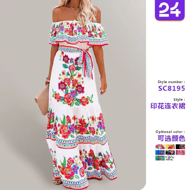NEW! Stylish Women's Maxi Dress Elegant One-Shoulder Print Flared Long Skirt Perfect for Vacation & Daily Wear Versatile Fashion Dress