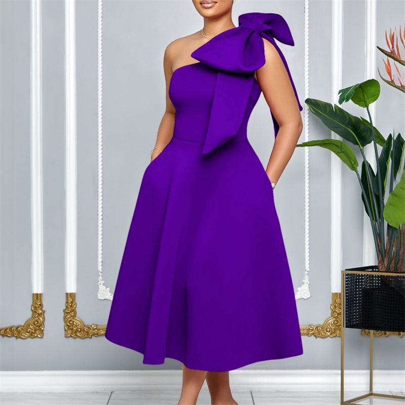 High-Quality Plus Size Women's Summer Dresses - Stylish Off-Shoulder Bowknot Banquet Gown - African Ladies' Maxi Dress for Parties