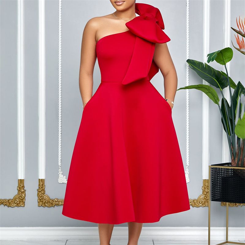 High-Quality Plus Size Women's Summer Dresses - Stylish Off-Shoulder Bowknot Banquet Gown - African Ladies' Maxi Dress for Parties