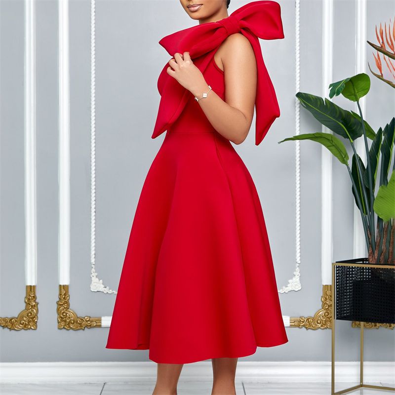 High-Quality Plus Size Women's Summer Dresses - Stylish Off-Shoulder Bowknot Banquet Gown - African Ladies' Maxi Dress for Parties