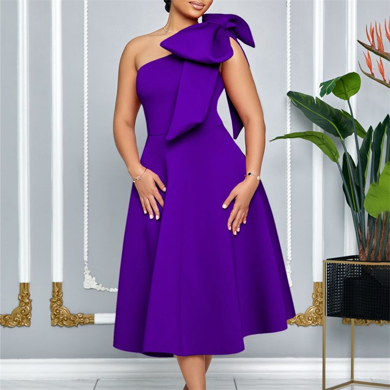 High-Quality Plus Size Women's Summer Dresses - Stylish Off-Shoulder Bowknot Banquet Gown - African Ladies' Maxi Dress for Parties