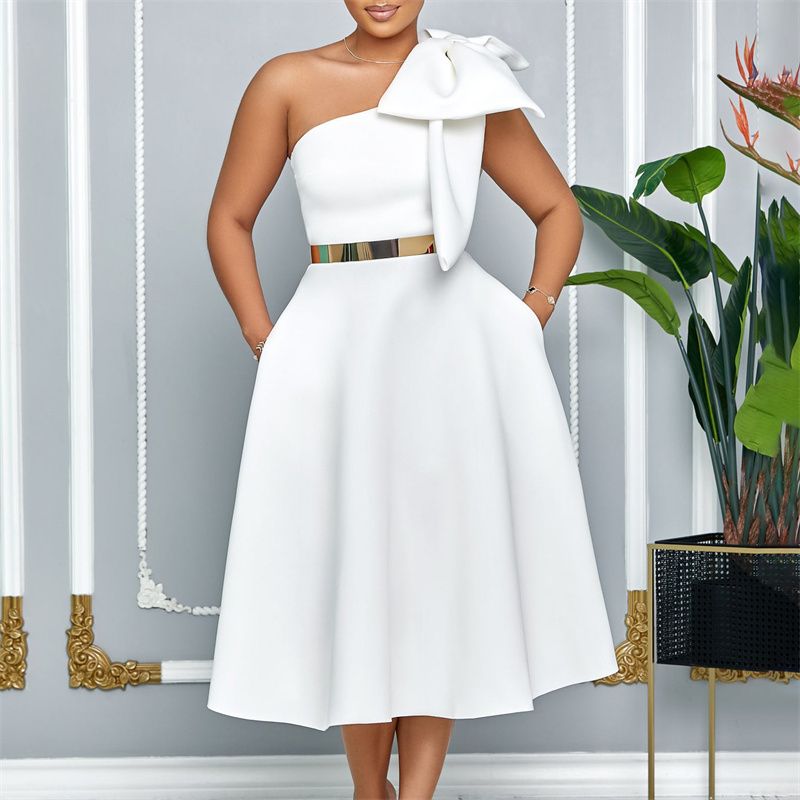 High-Quality Plus Size Women's Summer Dresses - Stylish Off-Shoulder Bowknot Banquet Gown - African Ladies' Maxi Dress for Parties