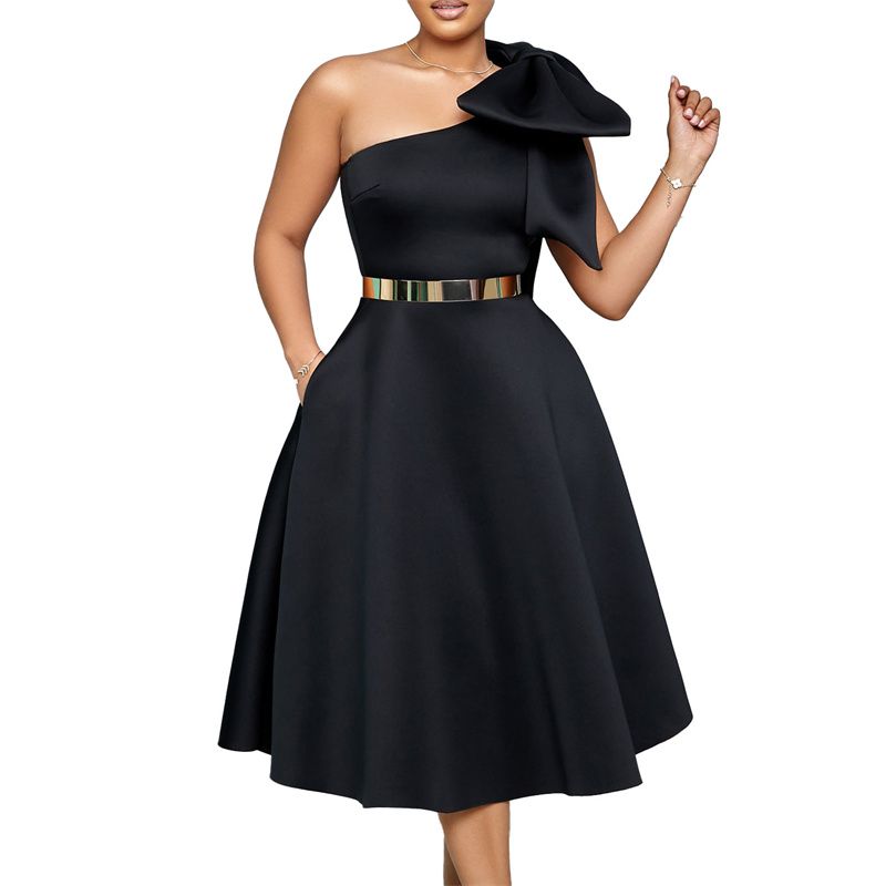 High-Quality Plus Size Women's Summer Dresses - Stylish Off-Shoulder Bowknot Banquet Gown - African Ladies' Maxi Dress for Parties