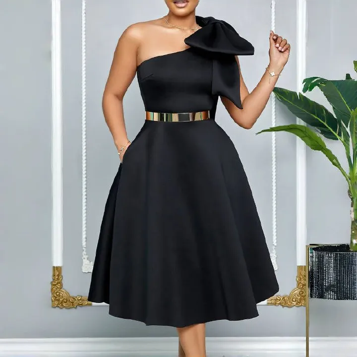 High-Quality Plus Size Women's Summer Dresses - Stylish Off-Shoulder Bowknot Banquet Gown - African Ladies' Maxi Dress for Parties