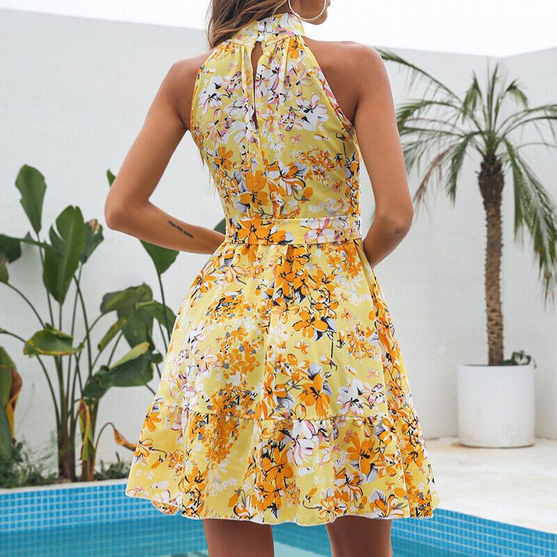 Summer New Arrival Women's Floral Dress - Cool & Breezy Tie-Waist Ruffle Flared Midi Skirt - Elegant for Commuting/Street Style - Versatile Floral Print Dresses