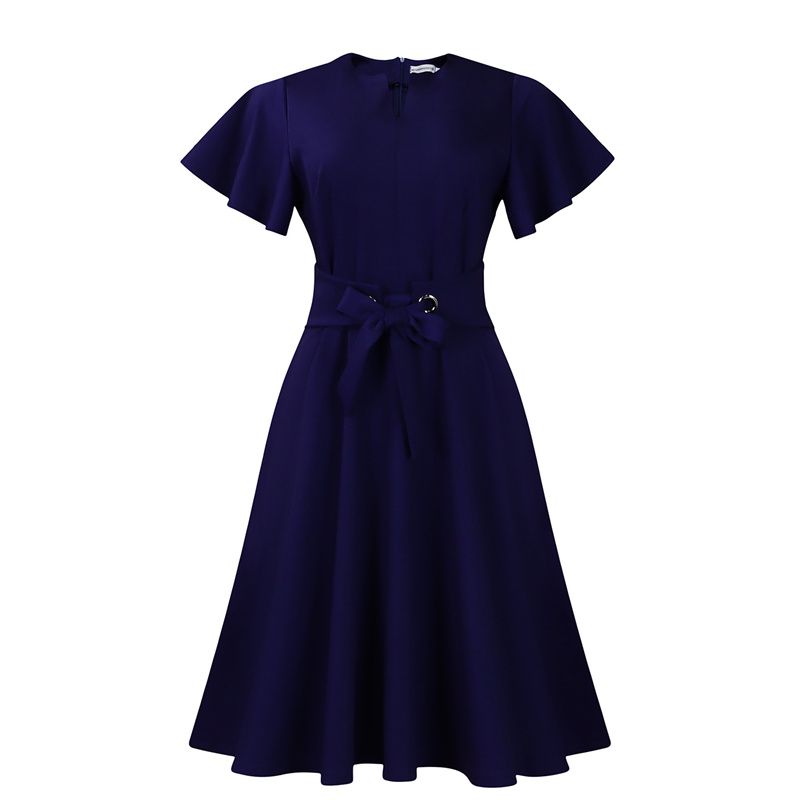 2025 Summer Fashion African Dresses Solid Color Strappy Short Sleeve Plus Size Midi Dress Elegant Commuter & Banquet Versatile Style Swing Skirt