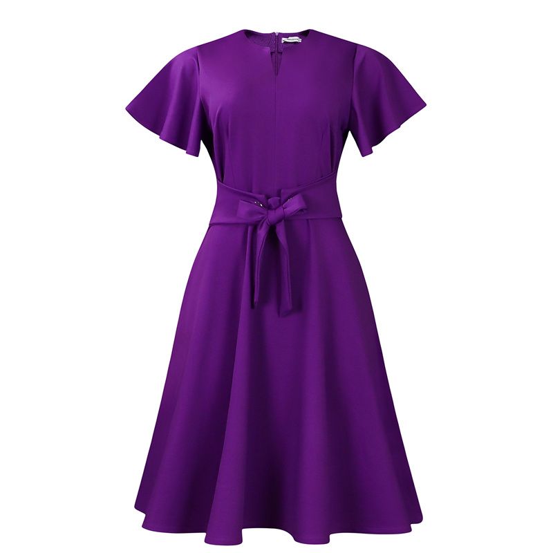 2025 Summer Fashion African Dresses Solid Color Strappy Short Sleeve Plus Size Midi Dress Elegant Commuter & Banquet Versatile Style Swing Skirt