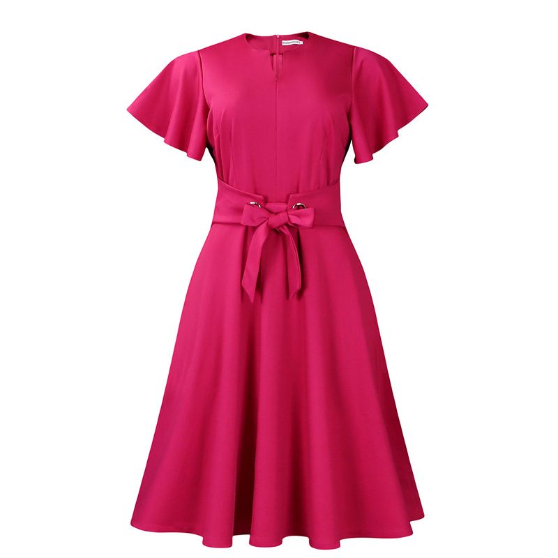 2025 Summer Fashion African Dresses Solid Color Strappy Short Sleeve Plus Size Midi Dress Elegant Commuter & Banquet Versatile Style Swing Skirt
