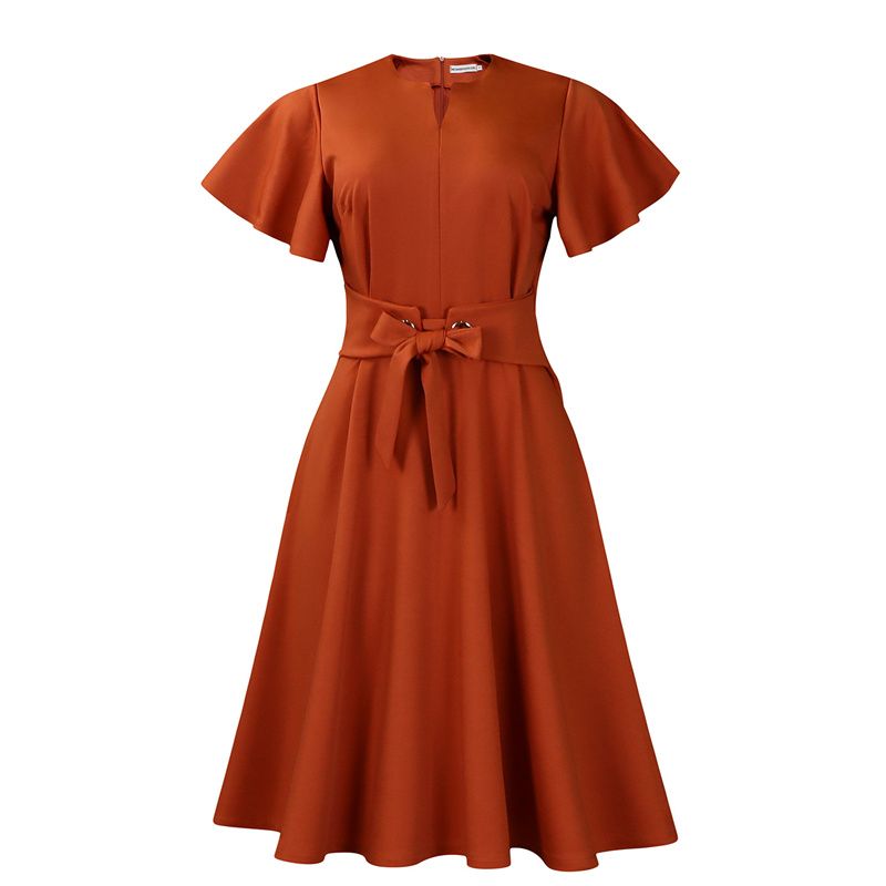 2025 Summer Fashion African Dresses Solid Color Strappy Short Sleeve Plus Size Midi Dress Elegant Commuter & Banquet Versatile Style Swing Skirt