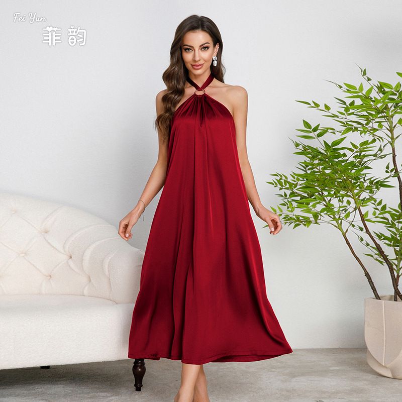 French-Inspired Evening Gown High-End Luxury-Lite Satin Halter Dresses |Women's Premium Open Back Maxi Dress