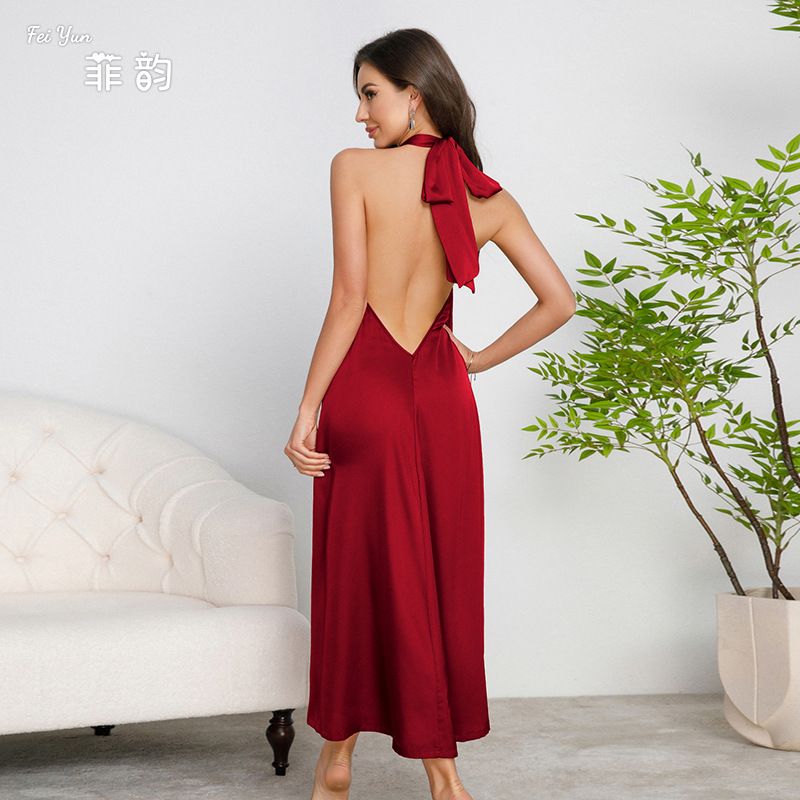 French-Inspired Evening Gown High-End Luxury-Lite Satin Halter Dresses |Women's Premium Open Back Maxi Dress