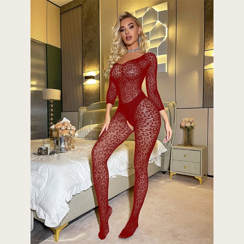 2026 New Arrival Sexy Sheer Long-Sleeve Fishnet Bodysuit Crotchless Design Women's Lingerie Nightclub Party Date Night Seductive Intimates