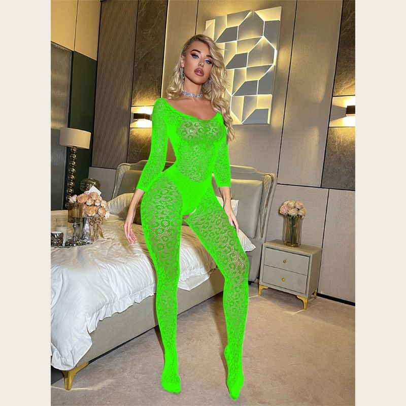 2026 New Arrival Sexy Sheer Long-Sleeve Fishnet Bodysuit Crotchless Design Women's Lingerie Nightclub Party Date Night Seductive Intimates