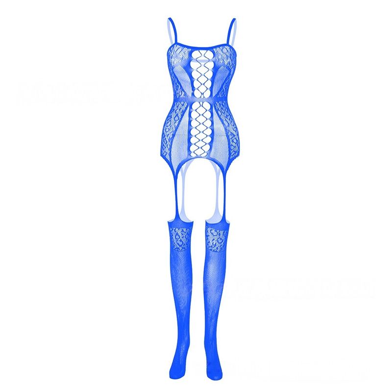 European & American Bestseller Women's Lingerie: Jacquard Mesh Sheer Bodysuit with Spaghetti Straps Combined with Mesh One-Piece Pantyhose