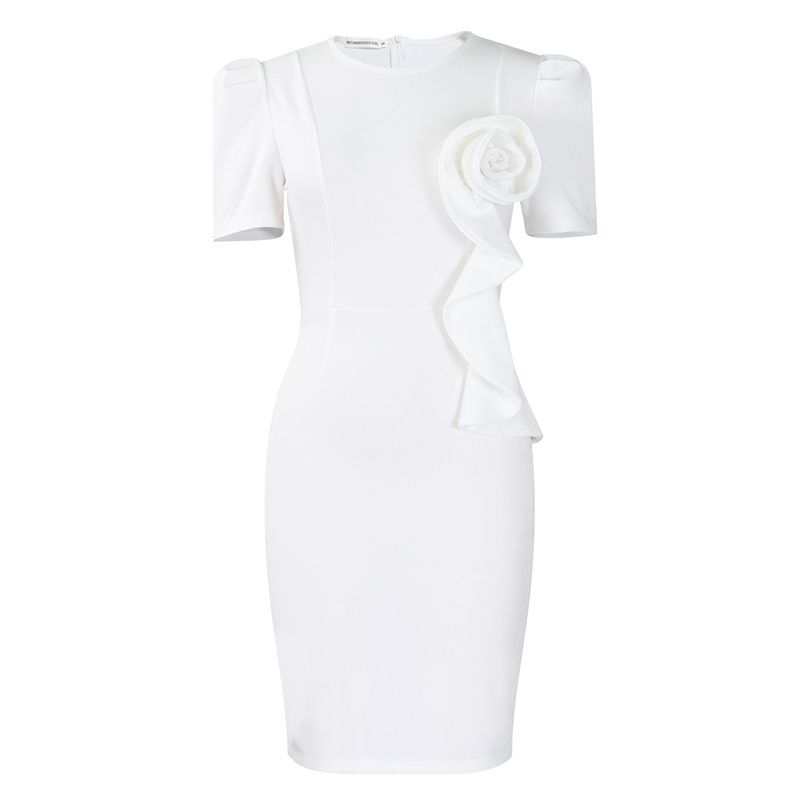 New Arrival Women's African-Style Dress - Elegant Bodycon Solid Color Short Sleeve with Ruffles, Office-Workwear Fashion