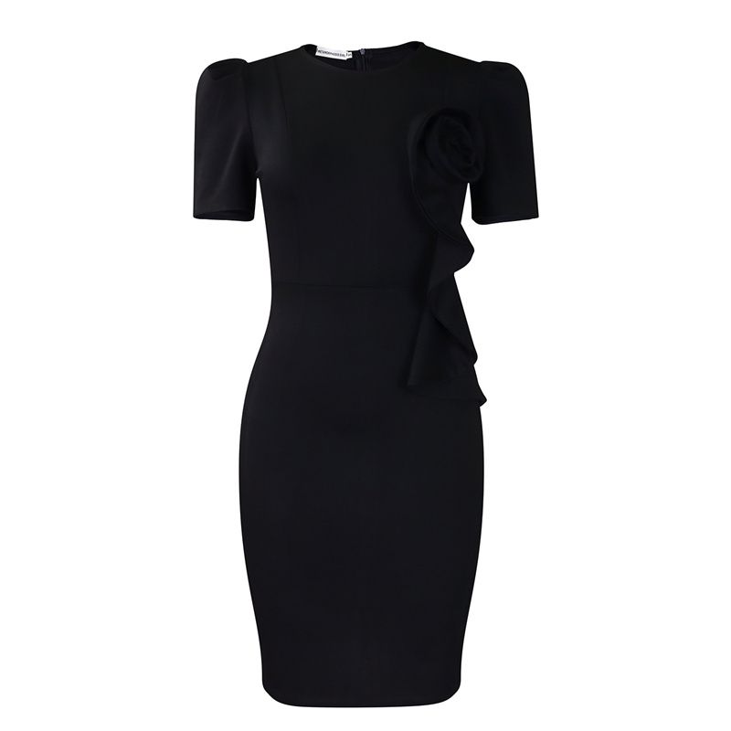 New Arrival Women's African-Style Dress - Elegant Bodycon Solid Color Short Sleeve with Ruffles, Office-Workwear Fashion