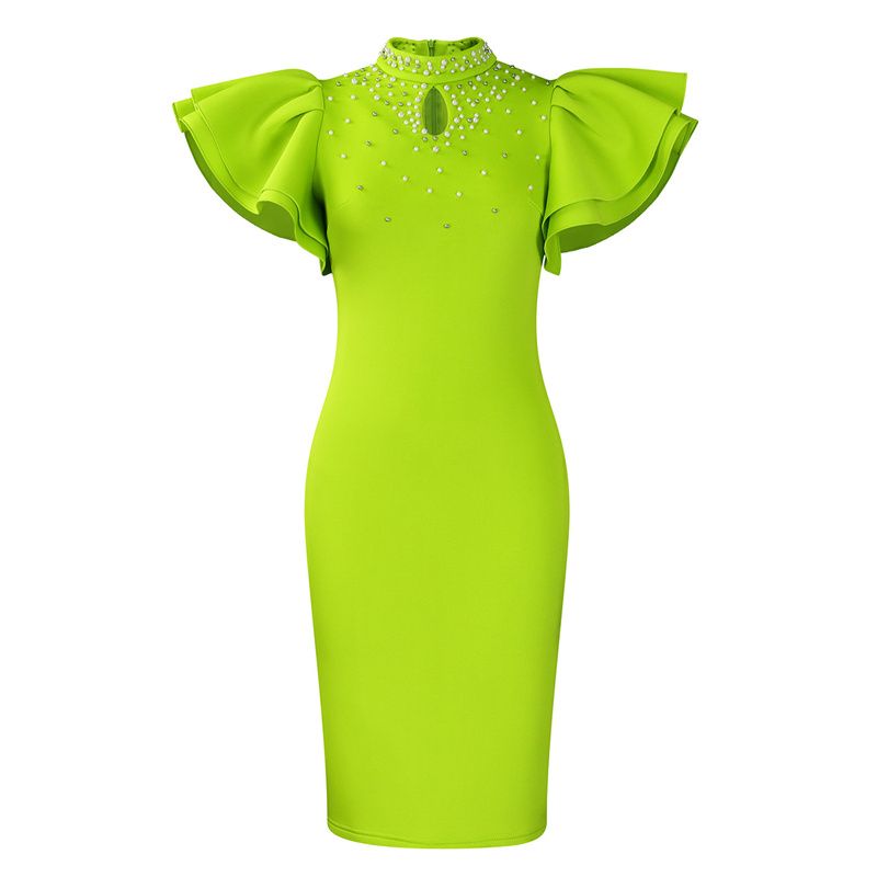 New Arrival Plus Size African-Style Dress - Elegant High Neck Ruffled Sleeves Beaded Party Evening Gown, Stylish Formal Dinner Dress