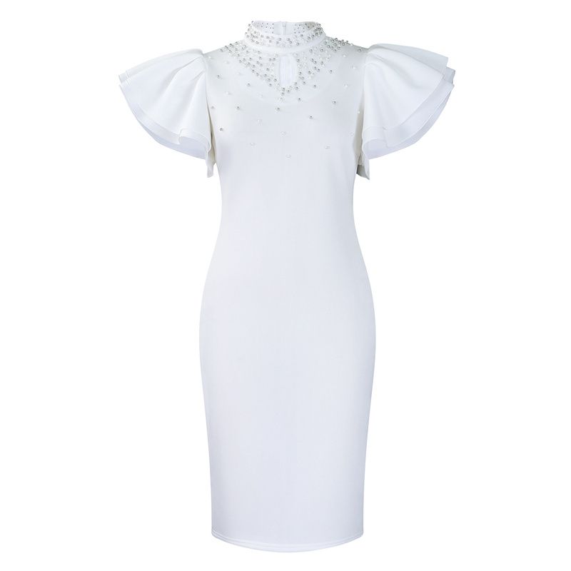 New Arrival Plus Size African-Style Dress - Elegant High Neck Ruffled Sleeves Beaded Party Evening Gown, Stylish Formal Dinner Dress