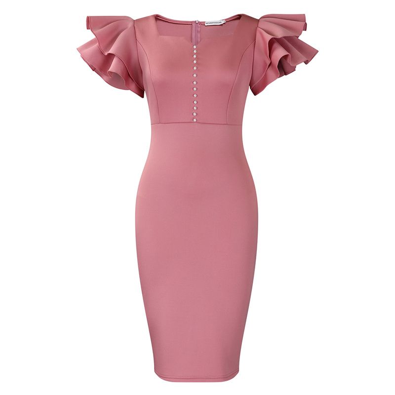 New Euro-American Fashion High-End Women's Dress Beaded Ruffled Sleeves Hip-Hugging Banquet Gown High-Waist Slim-Fitting Square Neck Pencil Dress Elegant African Style Formal Party Apparel