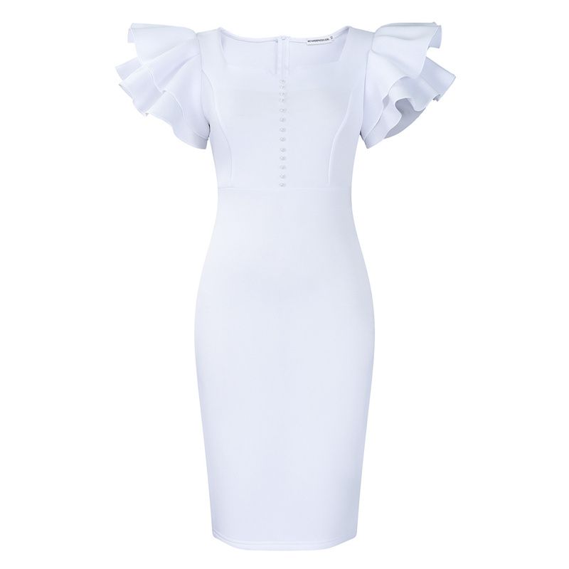 New Euro-American Fashion High-End Women's Dress Beaded Ruffled Sleeves Hip-Hugging Banquet Gown High-Waist Slim-Fitting Square Neck Pencil Dress Elegant African Style Formal Party Apparel