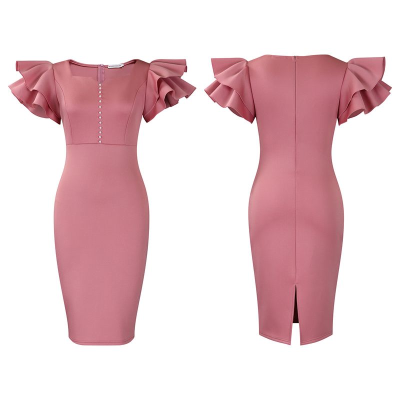 New Euro-American Fashion High-End Women's Dress Beaded Ruffled Sleeves Hip-Hugging Banquet Gown High-Waist Slim-Fitting Square Neck Pencil Dress Elegant African Style Formal Party Apparel