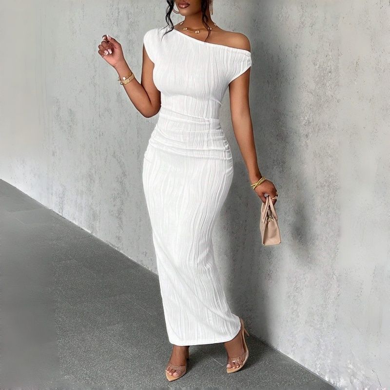 2025 New Fashionable One Shoulder Sleeveless Water Wave Bodycon Maxi Dress High Elasticity Hip Hugging Evening Gown Soft Comfortable Figure Flattering Formal Party Dress