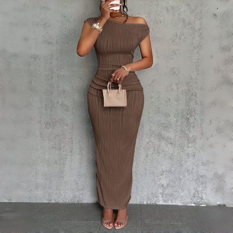 2025 New Fashionable One Shoulder Sleeveless Water Wave Bodycon Maxi Dress High Elasticity Hip Hugging Evening Gown Soft Comfortable Figure Flattering Formal Party Dress