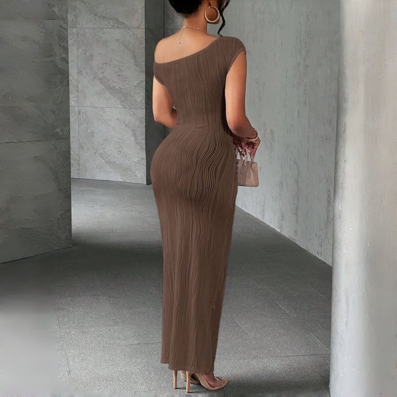 2025 New Fashionable One Shoulder Sleeveless Water Wave Bodycon Maxi Dress High Elasticity Hip Hugging Evening Gown Soft Comfortable Figure Flattering Formal Party Dress