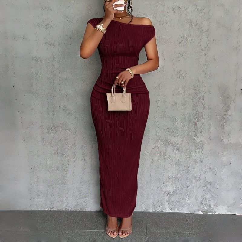 2025 New Fashionable One Shoulder Sleeveless Water Wave Bodycon Maxi Dress High Elasticity Hip Hugging Evening Gown Soft Comfortable Figure Flattering Formal Party Dress