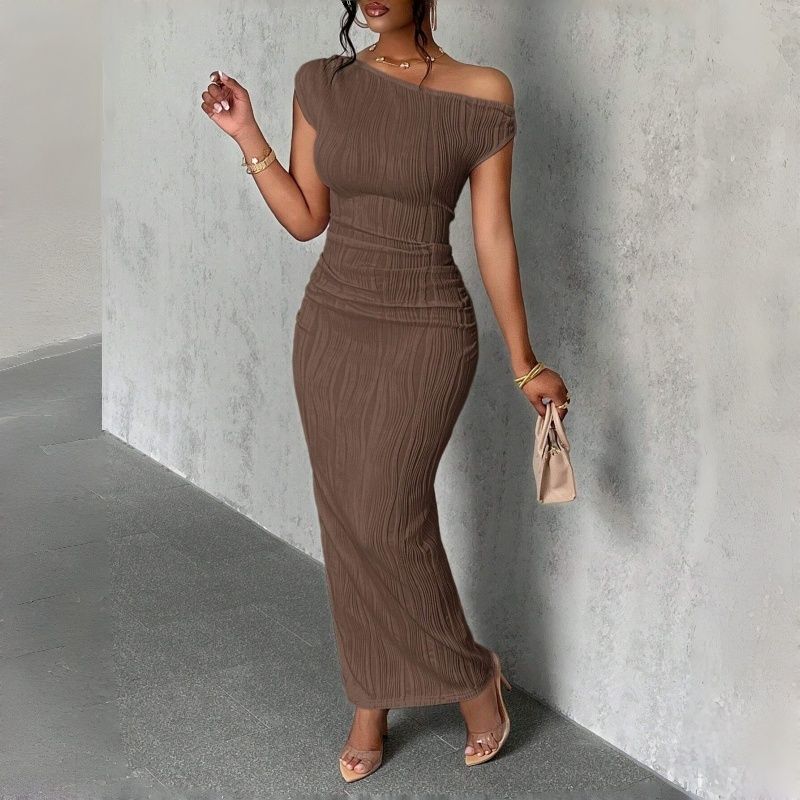 2025 New Fashionable One Shoulder Sleeveless Water Wave Bodycon Maxi Dress High Elasticity Hip Hugging Evening Gown Soft Comfortable Figure Flattering Formal Party Dress