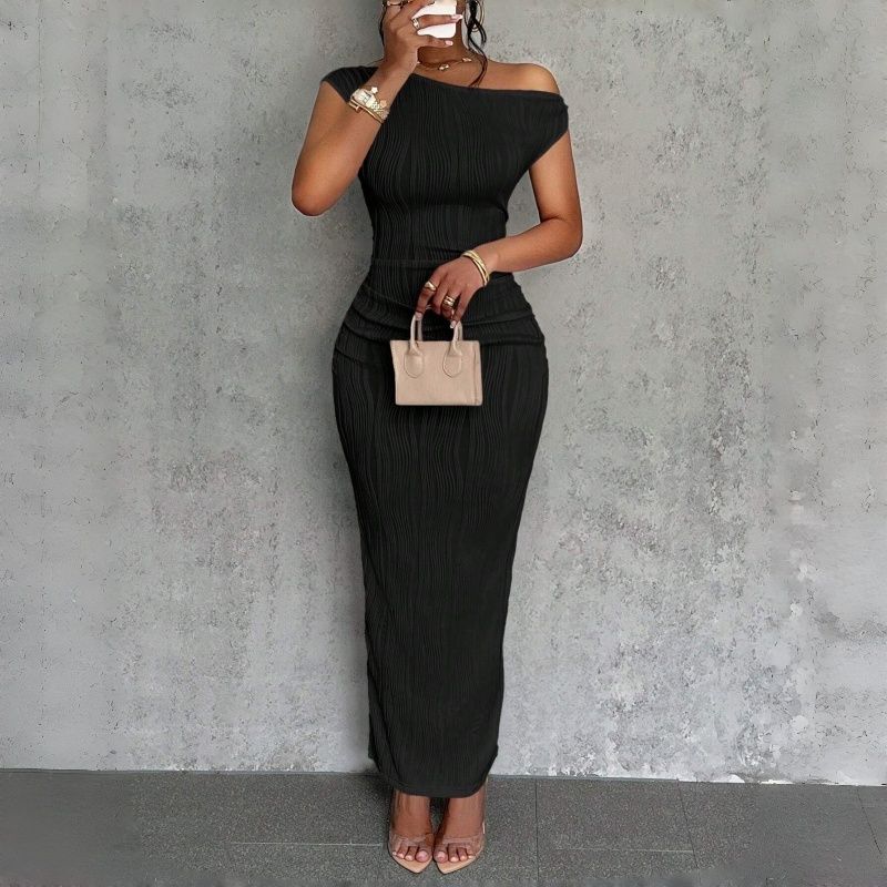 2025 New Fashionable One Shoulder Sleeveless Water Wave Bodycon Maxi Dress High Elasticity Hip Hugging Evening Gown Soft Comfortable Figure Flattering Formal Party Dress
