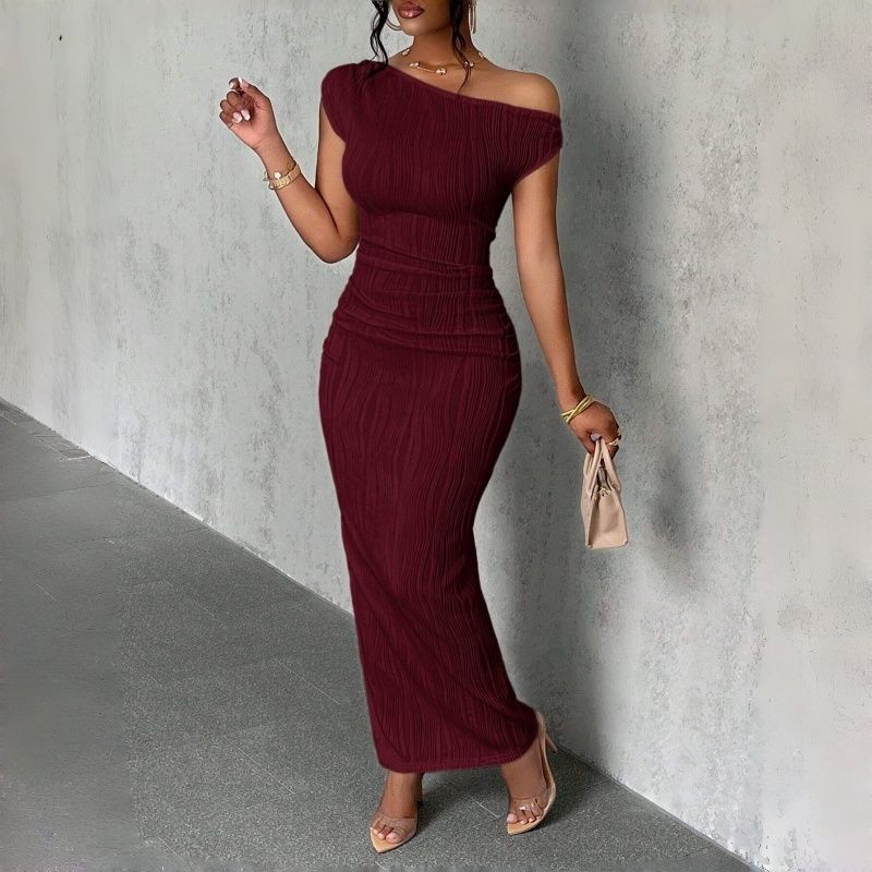 2025 New Fashionable One Shoulder Sleeveless Water Wave Bodycon Maxi Dress High Elasticity Hip Hugging Evening Gown Soft Comfortable Figure Flattering Formal Party Dress