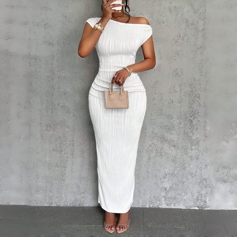2025 New Fashionable One Shoulder Sleeveless Water Wave Bodycon Maxi Dress High Elasticity Hip Hugging Evening Gown Soft Comfortable Figure Flattering Formal Party Dress