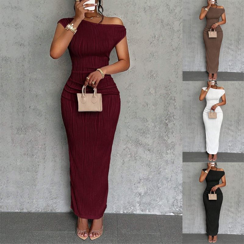 2025 New Fashionable One Shoulder Sleeveless Water Wave Bodycon Maxi Dress High Elasticity Hip Hugging Evening Gown Soft Comfortable Figure Flattering Formal Party Dress