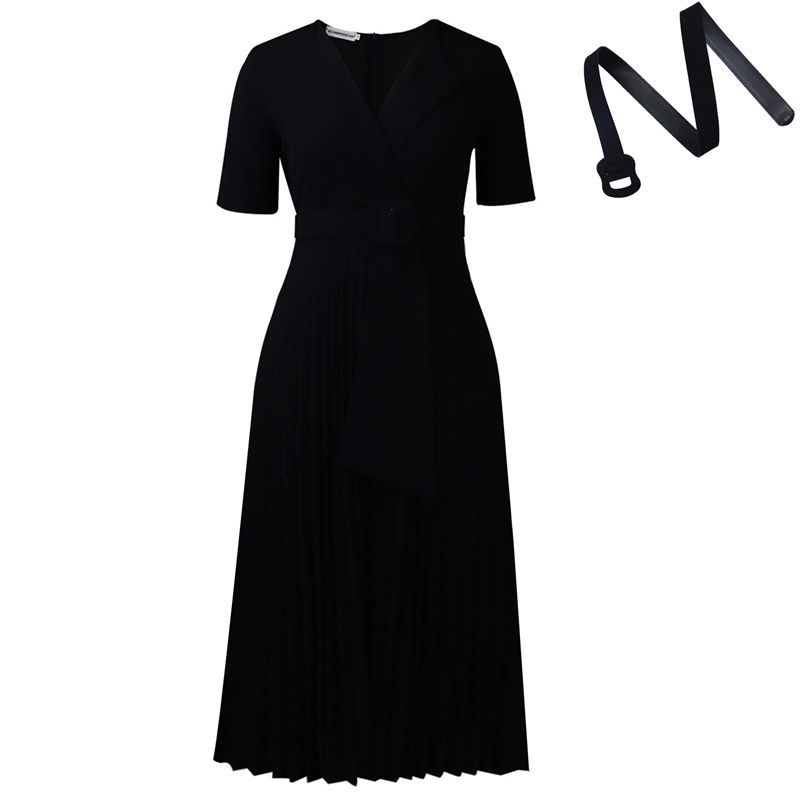 Euro-American Style Women's Plus Size Midi Dress Short Sleeve Blazer V-Neck High Waist Pleated Skirt with Included Belt Trendy Elegant Dress for African Women Business Casual Daily Wear
