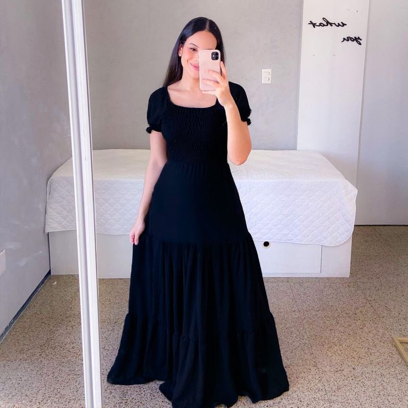 Euro-American Bestselling Women's Off-the-Shoulder Short Sleeve Maxi Dress Solid Color Tiered Ruffle Flowy Fairycore Dress Multi-Color Options for African Women Daily Casual Party Wear