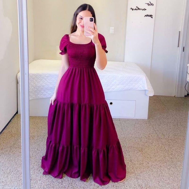 Euro-American Bestselling Women's Off-the-Shoulder Short Sleeve Maxi Dress Solid Color Tiered Ruffle Flowy Fairycore Dress Multi-Color Options for African Women Daily Casual Party Wear