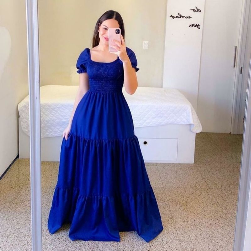 Euro-American Bestselling Women's Off-the-Shoulder Short Sleeve Maxi Dress Solid Color Tiered Ruffle Flowy Fairycore Dress Multi-Color Options for African Women Daily Casual Party Wear