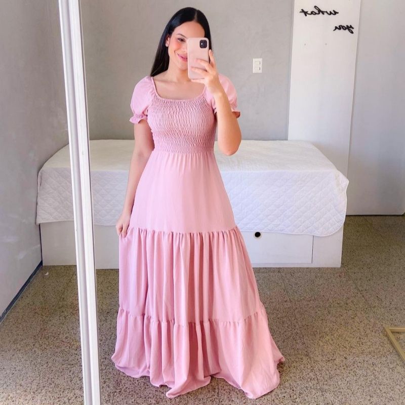 Euro-American Bestselling Women's Off-the-Shoulder Short Sleeve Maxi Dress Solid Color Tiered Ruffle Flowy Fairycore Dress Multi-Color Options for African Women Daily Casual Party Wear