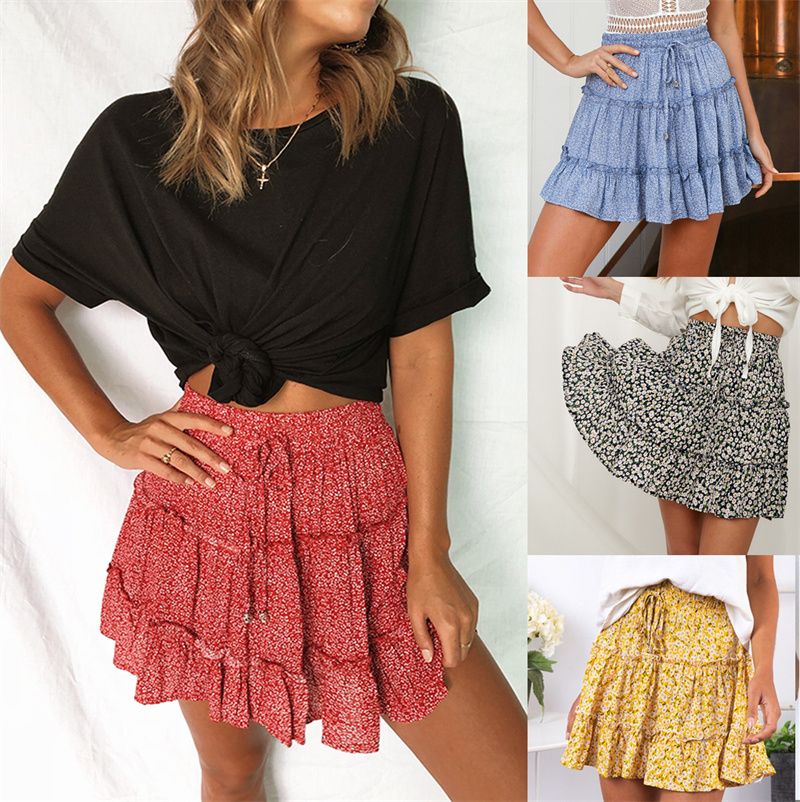 2026 New Arrival Summer Women's High-Waisted Ruffled Floral Print A-Line Mini Skirt Multi-Color Options Daily Party Vacation Casual Fashion Bottoms