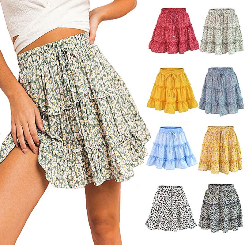 2026 New Arrival Summer Women's High-Waisted Ruffled Floral Print A-Line Mini Skirt Multi-Color Options Daily Party Vacation Casual Fashion Bottoms