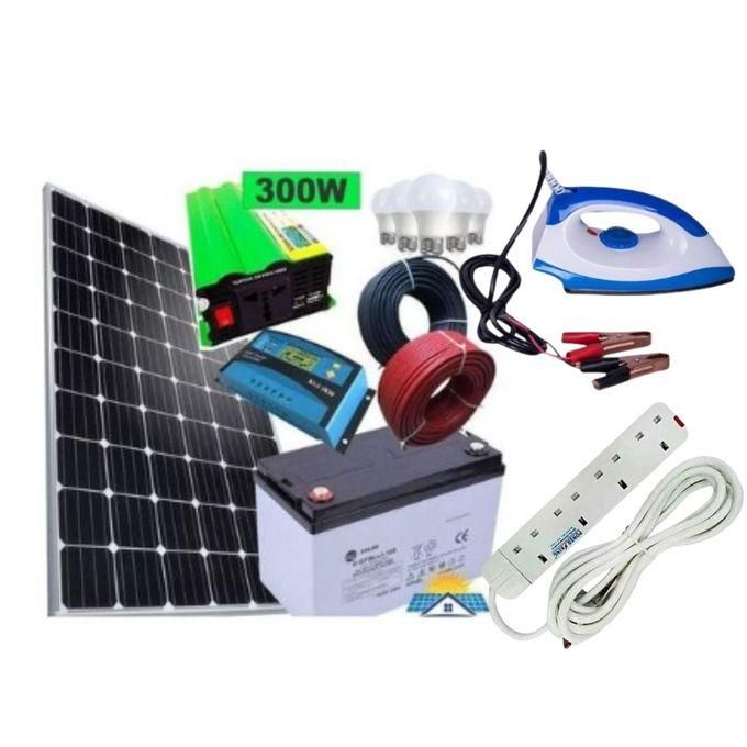 Solarmax 100 W Solar Panel Full Installation Kit 100 W Solar Panel + 80 AH Solar Battery + 300W Solar Power Inverter + 10 AH Solar Charge Controller + 3 DC Bulbs + DC Solar Iron Box + Extension