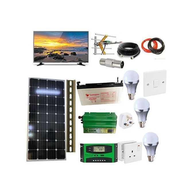 Solarmax 250 Watts Solar Panel + 150Ah Solar Battery +600W Solar Power Inverter+20 Ah Solar Charge Controller +3 Dc Bulb +Top Plug + Socket +Switch + Metal Rail +Jack Pin Aerial+32"TV