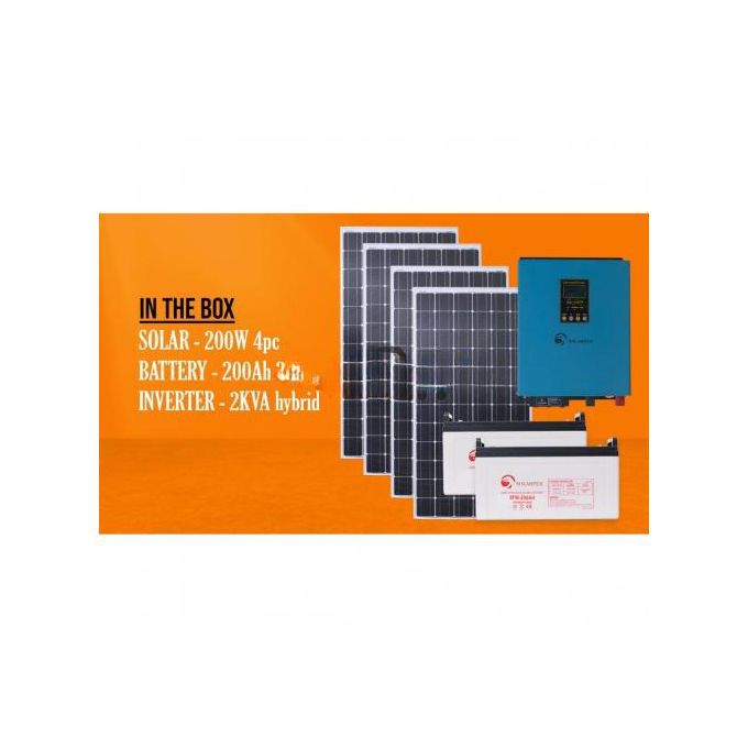 Sunnypex 4 Pc 200 Watts Solar Panel + 2 Pc 200Ah Solar Battery + 2Kva Hybrid Solar Power Inverter